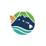 Big Island Reliable symbol with island, ocean, mountain and leaf forms